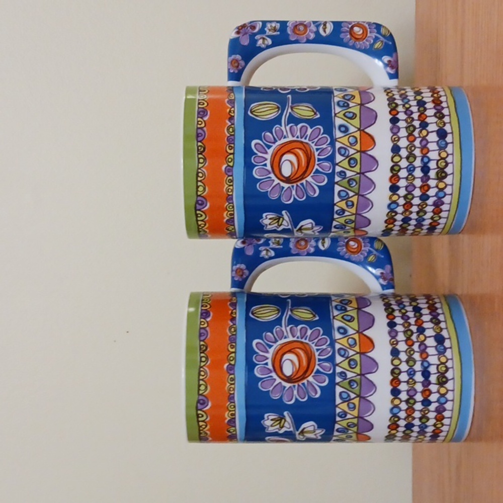 Pier 1 ceramic coffee mugs.